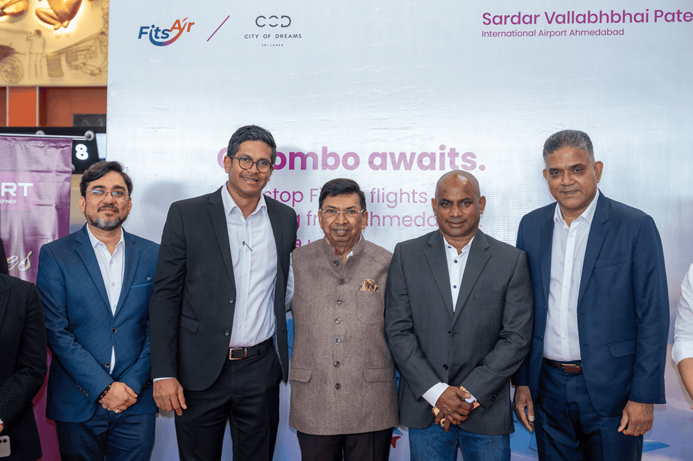 (Left to Right- Mr. Palak Shah - Vice President Sales - Cinnamon Colombo Hotels; Mr. Nalaka Amaratunga - Chief Executive Officer - Destination Management Sector at John Keells Holdings; Mr. Rakesh R Shah - Honorary Consul of Sri Lanka in the State of Gujarat Chairman & Managing Director of GSEC Limited; Mr. Sanath Jayasuriya - Former Cricketer; Mr. Kamal Munasinghe - Senior Vice President, Colombo Hotels, Cinnamon Hotels & Resorts and General Manager, Cinnamon Life at City of Dreams)