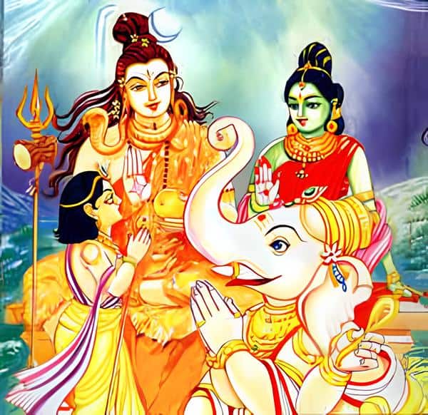 Ganesha and Kartikeya, are challenged to race around the world, with the mango promised to the winner
