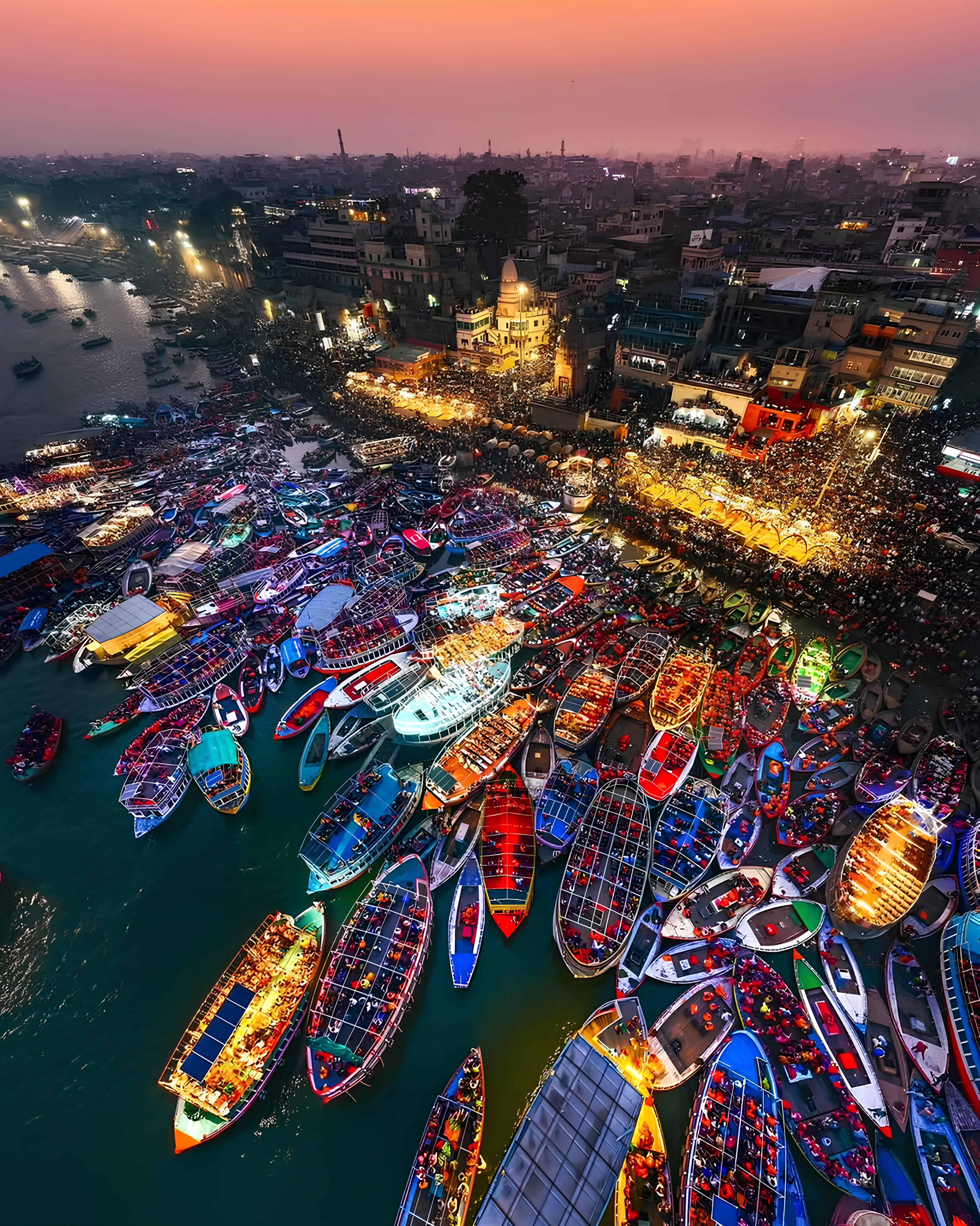 Varanasi in its divine glory! Ganga Aarti at Dashashwamedh Ghat from above. Image Courtesy: Rajography, Instagram