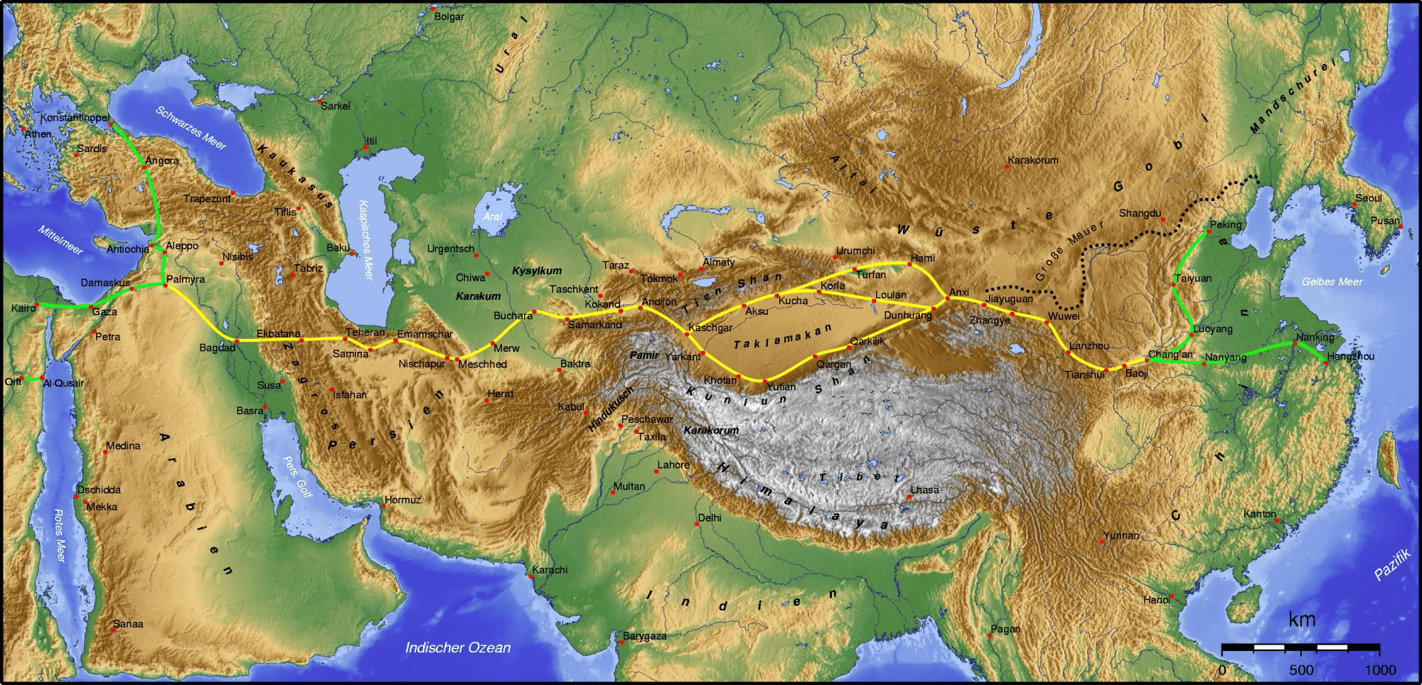 Map of the Silk Routes. Image courtesy: Wikipedia