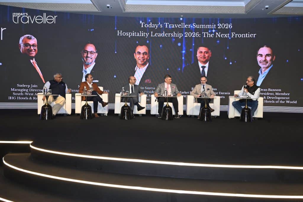 The panel discussion titled, Future Forward – The Next Frontier, at the Today’s Traveller Summit & Awards 2026 featured an eminent panel of industry leaders — Sudeep Jain, Managing Director, South-West Asia, IHG Hotels & Resorts; Nikhil Sharma, Managing Director & Chief Operating Officer, South Asia, Radisson Hotel Group; Zubin Saxena, Senior Vice President & Regional Head, South Asia, Hilton; Rahool Macarius, Market Managing Director – Eurasia, Wyndham Hotels & Resorts; and Dean Bannon, Vice President, Member Success & Development, The Leading Hotels of the World. The session was moderated by Manav Thadani, Founder Chairman of Hotelivate-Savills, moderated the discussion.