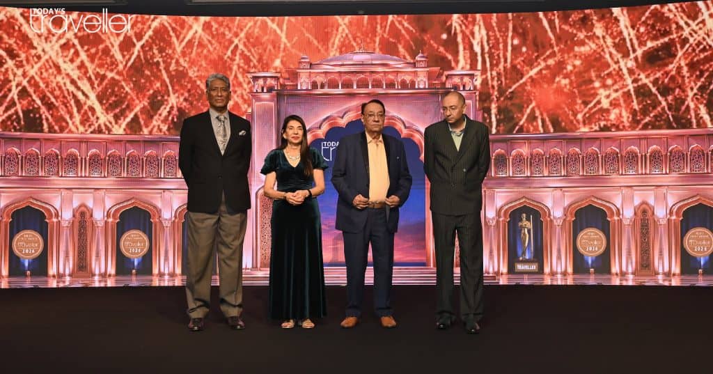 Today’s Traveller Awards: From left to right: Hon’ble Justice Vikramajit Sen, Former Judge of the Supreme Court of India and Former Chief Justice of the Karnataka High Court; Kamal Gill, Executive Editor, Today’s Traveller; Kewal Gill, Chairman, Today’s Traveller, and Chairman, Gill India Group; and Arjun Gill, Managing Editor, Today’s Traveller, and CEO, Gill India Group