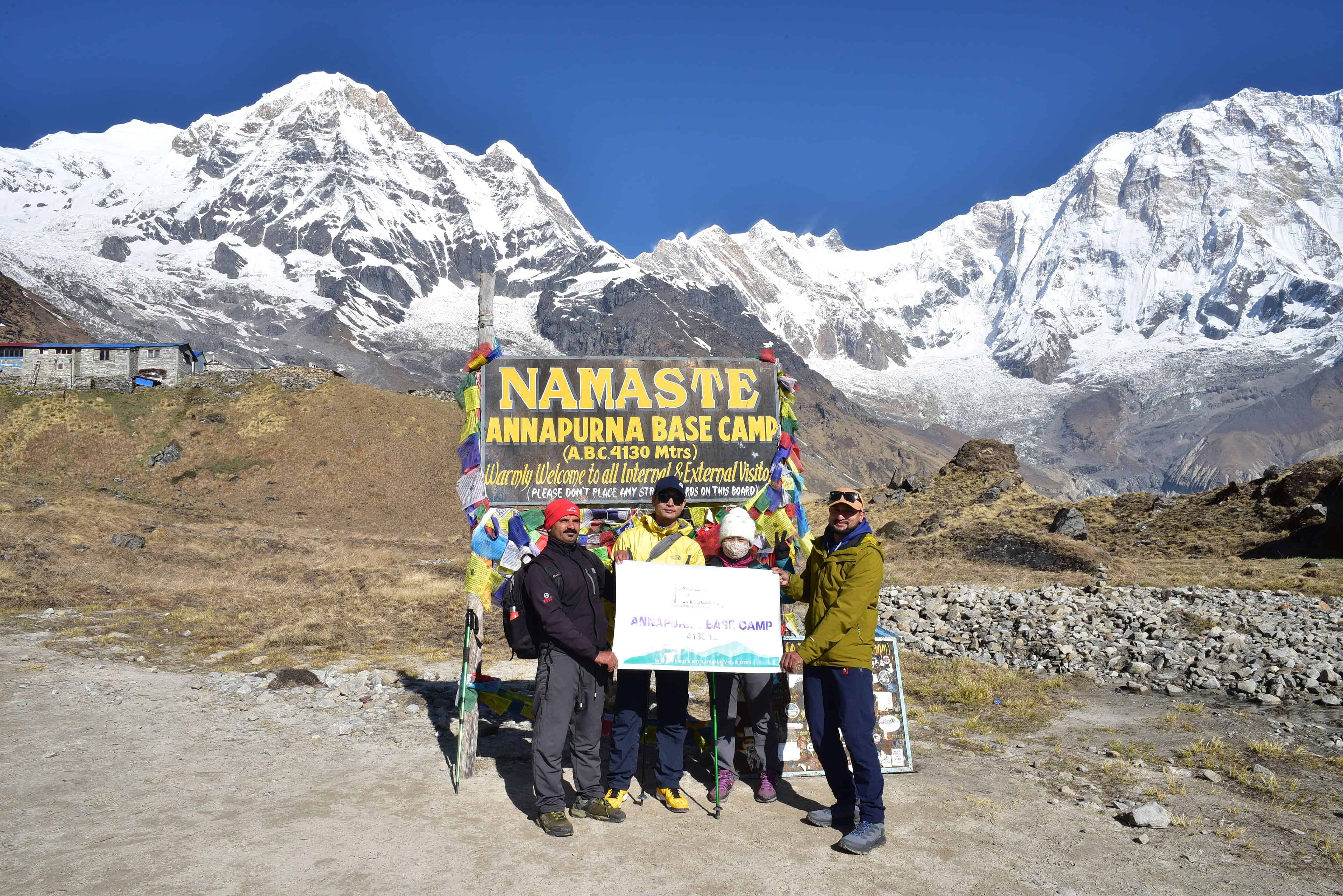 Trails Under Open Skies: Trekkers at Annapurna Base Camp, Nepal. Image Courtesy: Wikimedia Commons